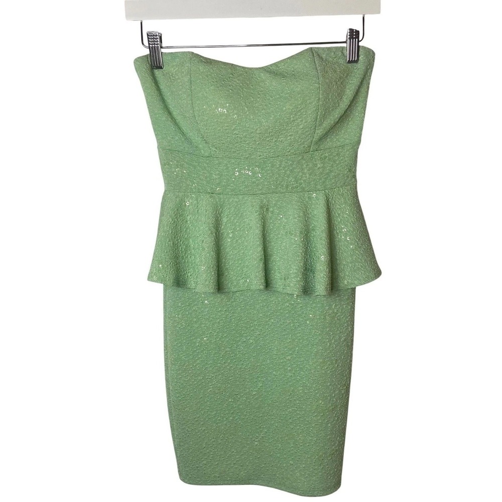 Body Central Mint Green Sequin Peplum Strapless Dress Sweetheart Neckline M